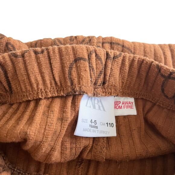 Zara Girls Brown Floral Retro Ribbed Jersey Pull On Pants size 4-5 - Picture 2 of 4